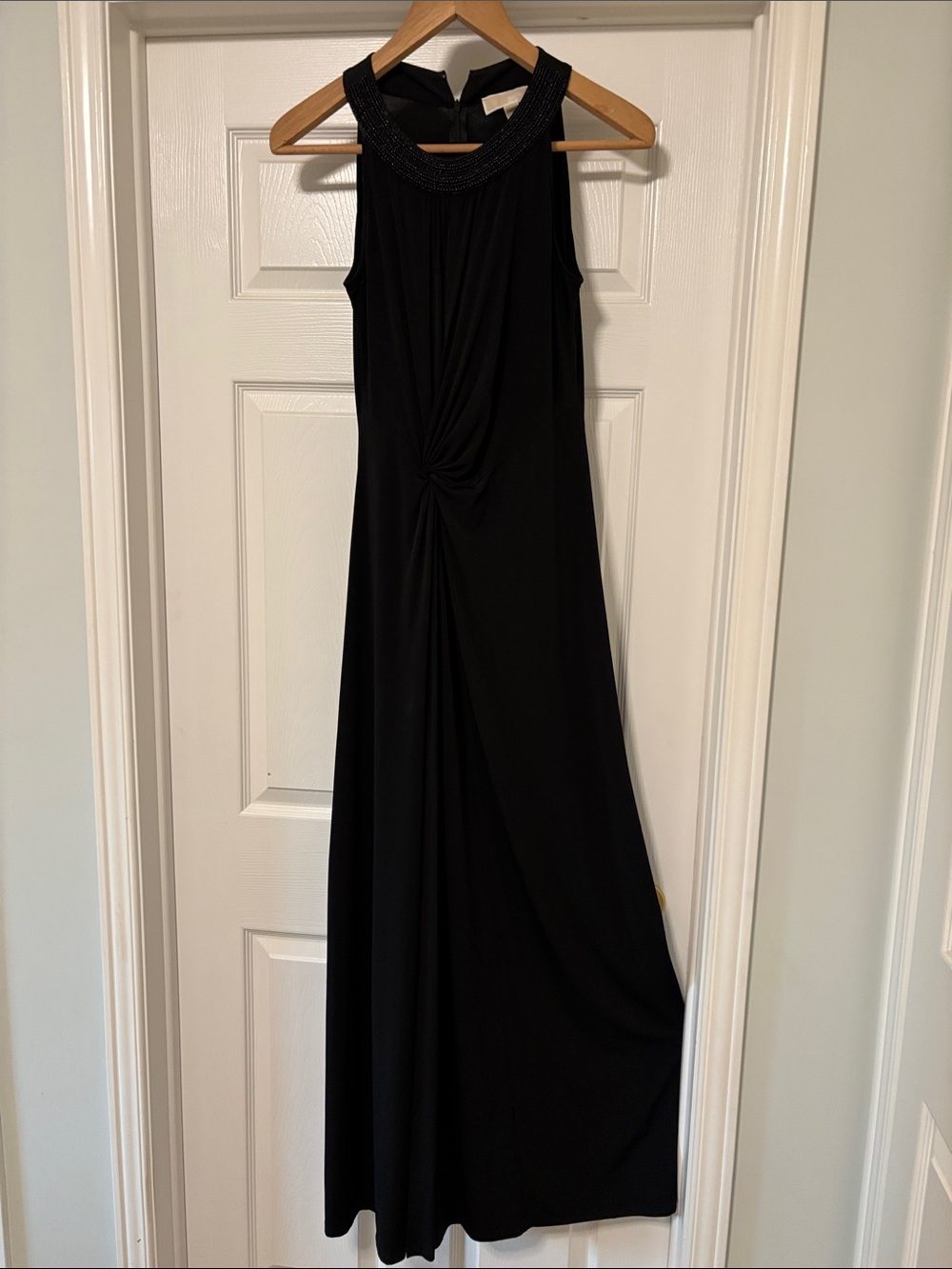Michael Kors Black Beaded Halter Maxi Dress